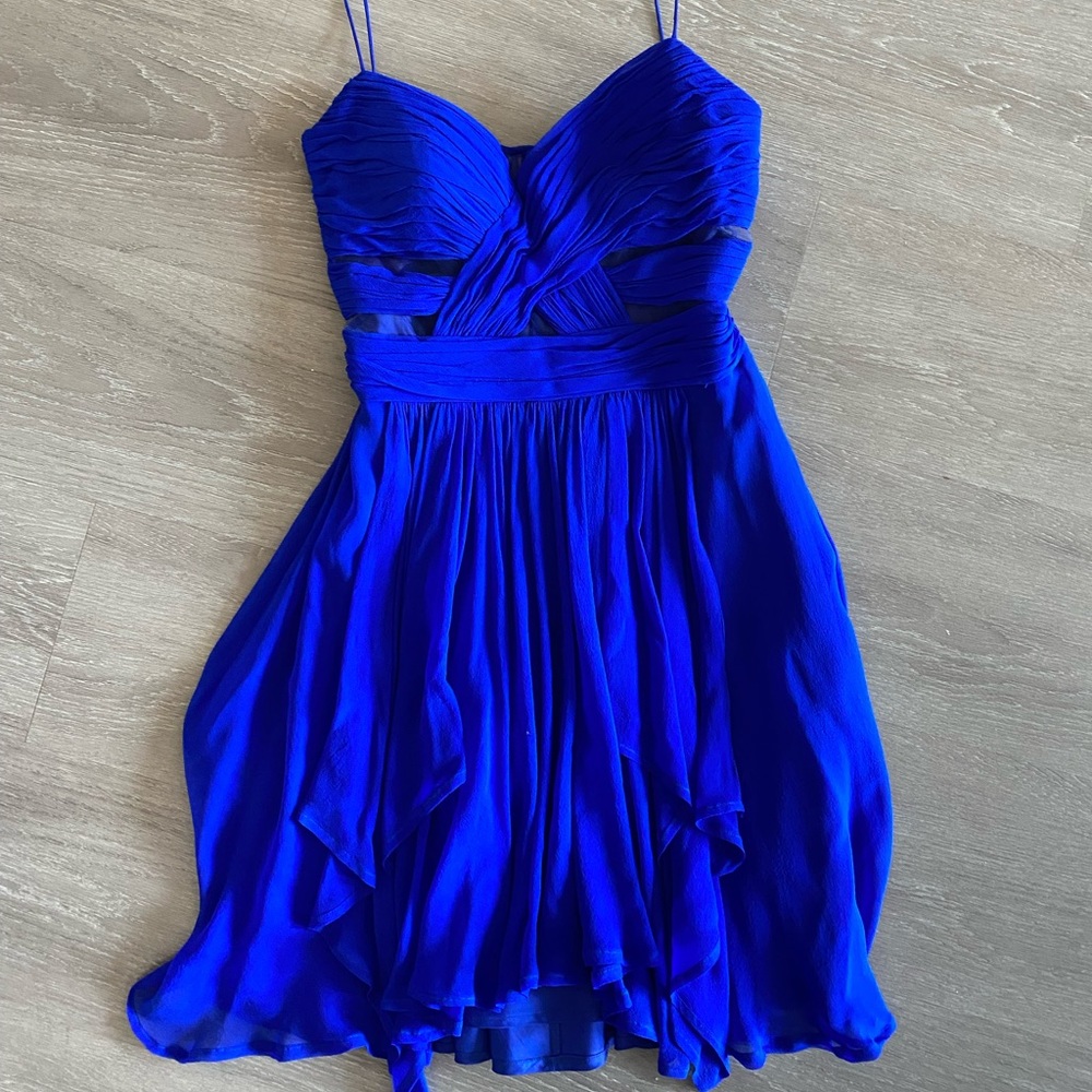 Royal blue cache mini dress with see through cutouts